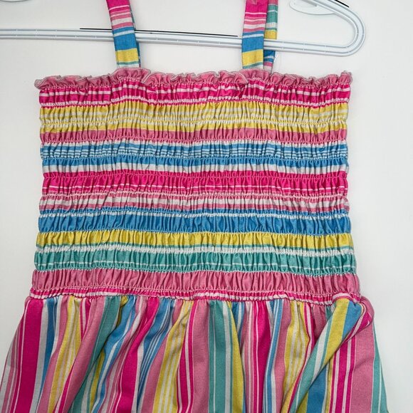 Girls Colorful Striped Smocked Bodice Dress With Ruffle Hem Size XL - Picture 1 of 5